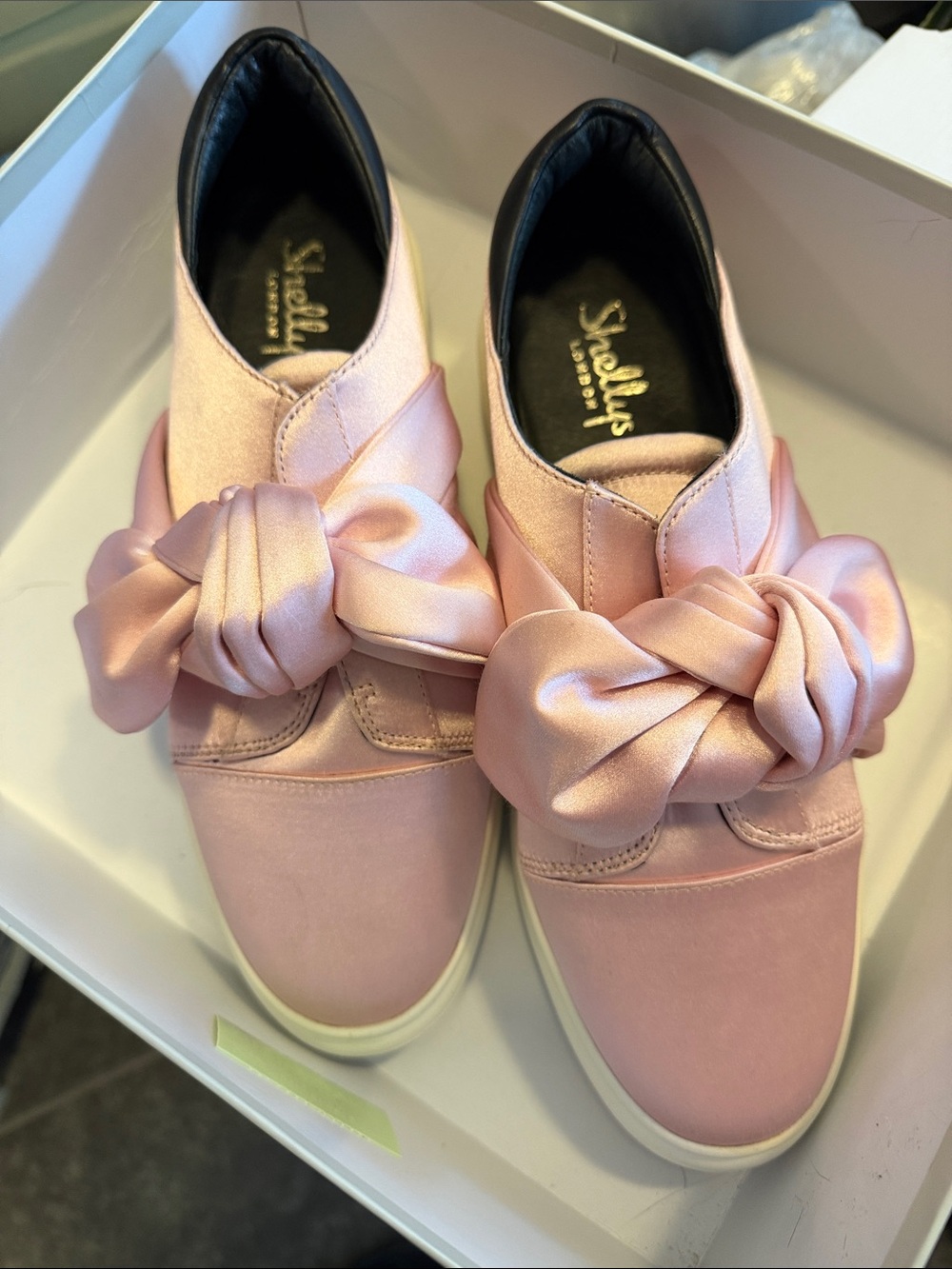 ❗️BN❗️Shellys London Satin Bow Pink Slip-On Sneakers